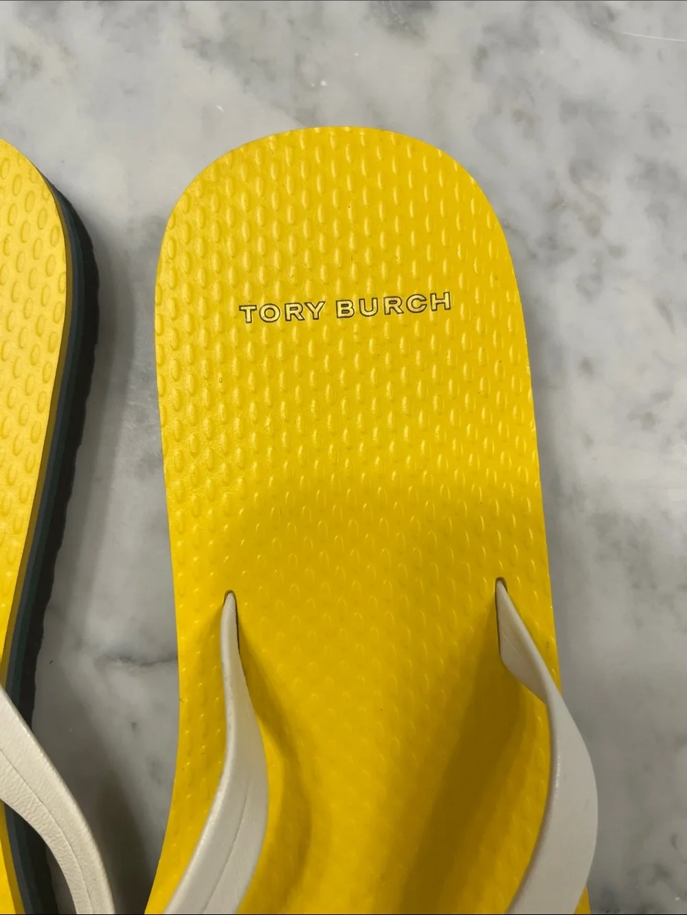 Tory Burch Yellow Flip Flop Sandals with White Straps and Logo